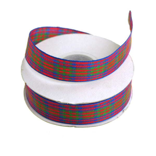 Gingham Christmas Ribbon, 5/8-Inch, 15 Yards, Red/Green/Royal Blue