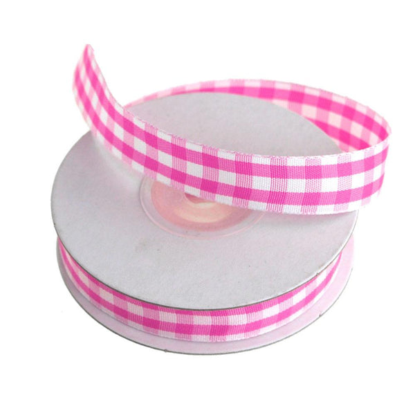 Gingham Christmas Ribbon, 5/8-Inch, 15 Yards, Hot Pink