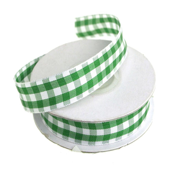 Gingham Christmas Ribbon, 5/8-Inch, 15 Yards, Emerald Green