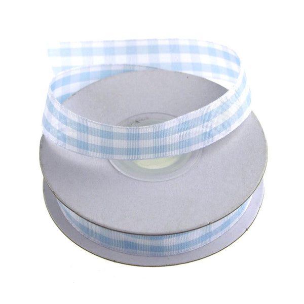 Gingham Christmas Ribbon, 5/8-Inch, 15 Yards, Light Blue