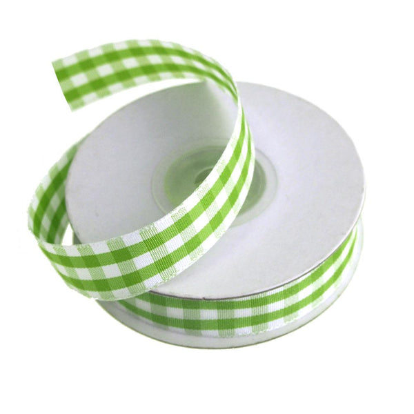 Gingham Christmas Ribbon, 5/8-Inch, 15 Yards, Apple Green