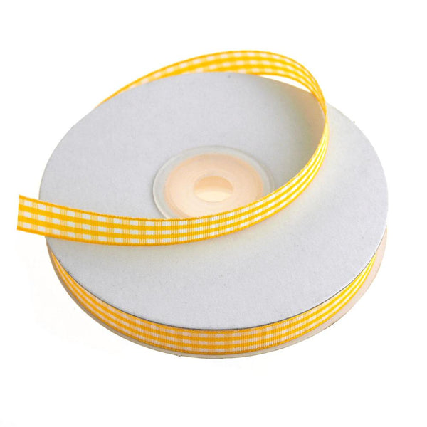 Gingham Christmas Ribbon, 3/8-Inch, 25 Yards, Yellow