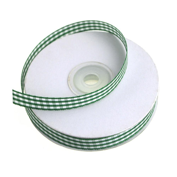 Gingham Christmas Ribbon, 3/8-Inch, 25 Yards, Emerald Green