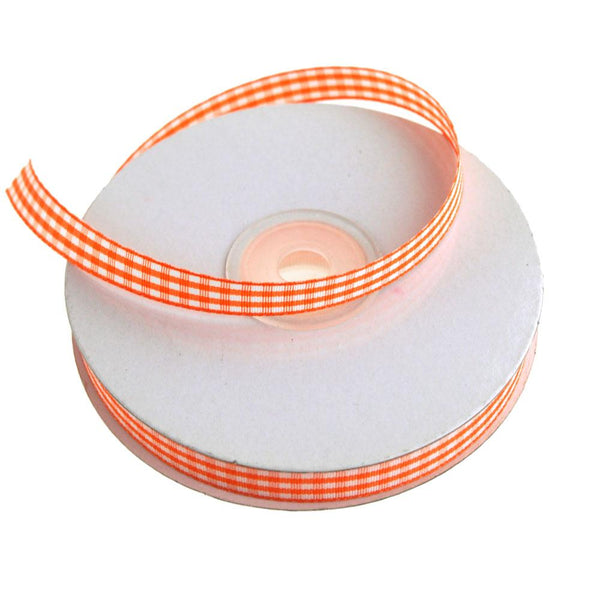 Gingham Christmas Ribbon, 3/8-Inch, 25 Yards, Orange