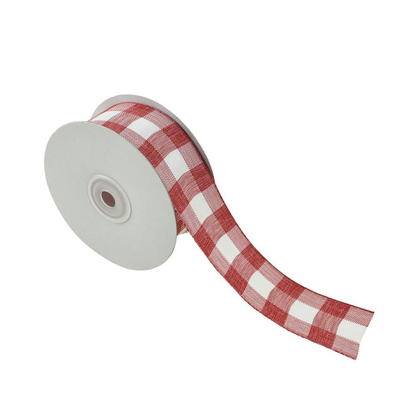 Faux Linen Checkered Ribbon, 1-1/2-Inch, 10-Yard, Red