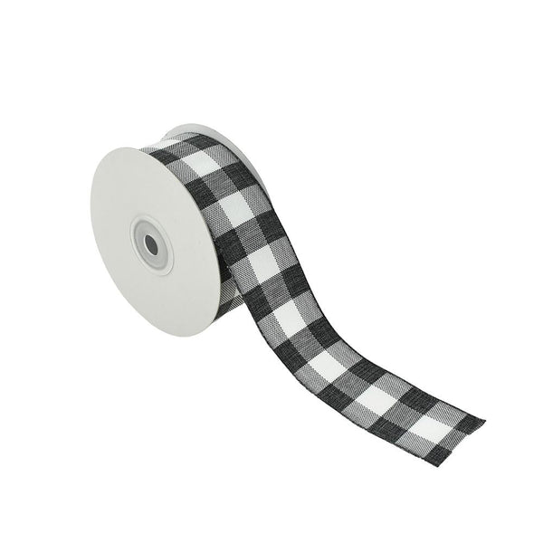 Faux Linen Checkered Ribbon, 1-1/2-Inch, 10-Yard, Black