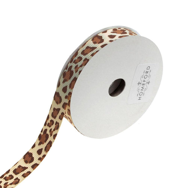 Leopard Grosgrain Ribbon, 5/8-Inch, 3-Yard, Natural