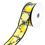 Gingham Printed Lemons Wired Ribbon, 1-1/2-Inch, 10-Yard