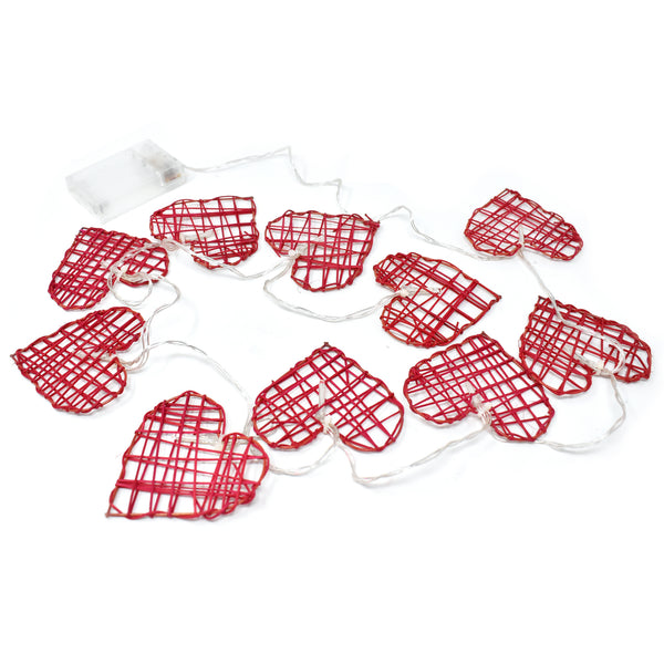 Cross-Hatch Pattern Heart Lights Garland, 3-1/4-Inch, 4-1/2-Feet