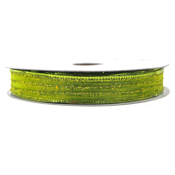 Sheer Glitter Stripe Corsage Ribbon, 5/8-Inch, 50-Yard, Apple Green