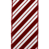 Flocked Candy Cane Stripes Wired Ribbon, 2-1/2-Inch, 10-Yard - Red