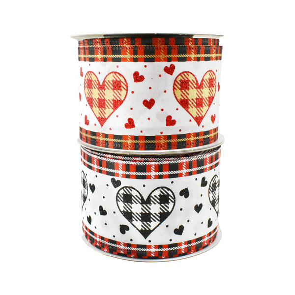 Valentines Day Buffalo Plaid Hearts Wired Ribbon, 2-1/2-Inch, 10-Yard