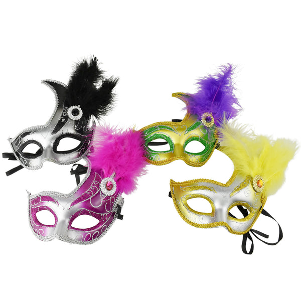 Fancy Feather and Gemstone Accent Mask, 10-1/4-Inch x 6-3/4-Inch