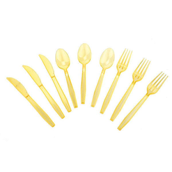 Transparent Plastic Cutlery, Assorted Sizes, 24-Piece, Yellow