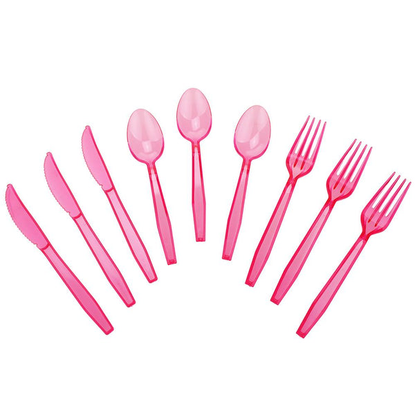 Transparent Plastic Cutlery, Assorted Sizes, 24-Piece, Pink