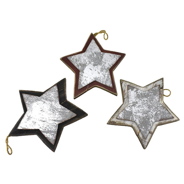 Wood and Metal Hanging Stars, 9-3/4-Inch, 3-Piece