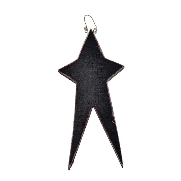 Five Point Painted Long Wooden Star, Black, 12-Inch