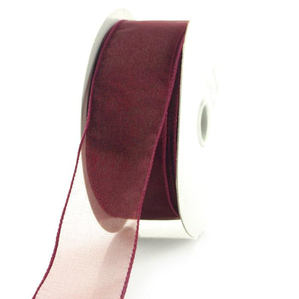 Sheer Chiffon Ribbon Wired Edge, 1-1/2-inch, 25-yard, Burgundy