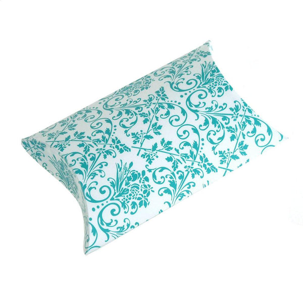 Damask Pillow Boxes Favors, 3-Inch, 12-Piece, Aqua