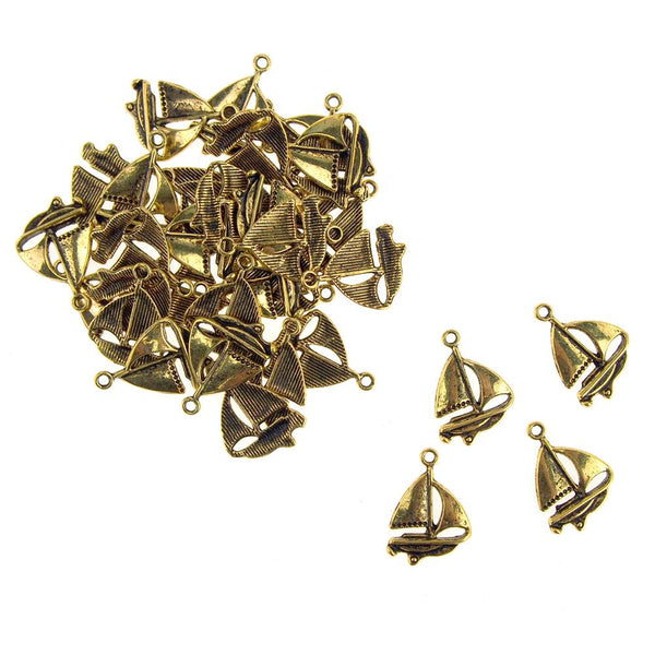 Metal Nautical Sailboat Charms, Gold, 5/8-Inch, 35-Count