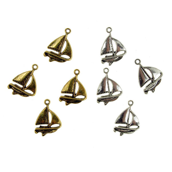 Metal Nautical Sailboat Charms, 5/8-Inch, 35-Count