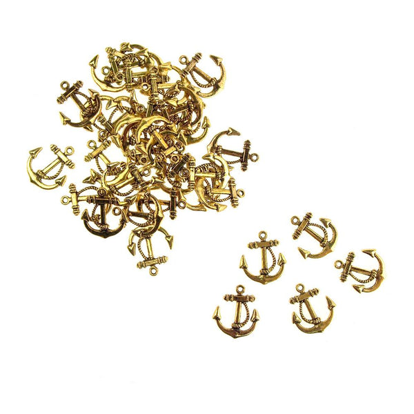 Metal Nautical Anchor Charms, Gold, 3/4-Inch, 36-Count