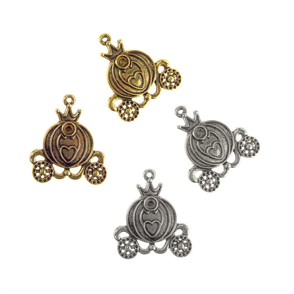 Antique Style Metal Princess Carriage Charms, 1-1/2-Inch, 10-Piece