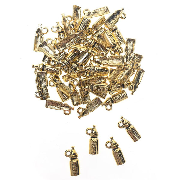 Baby Bottle Metal Charms, 5/8-Inch, 50-Count, Gold