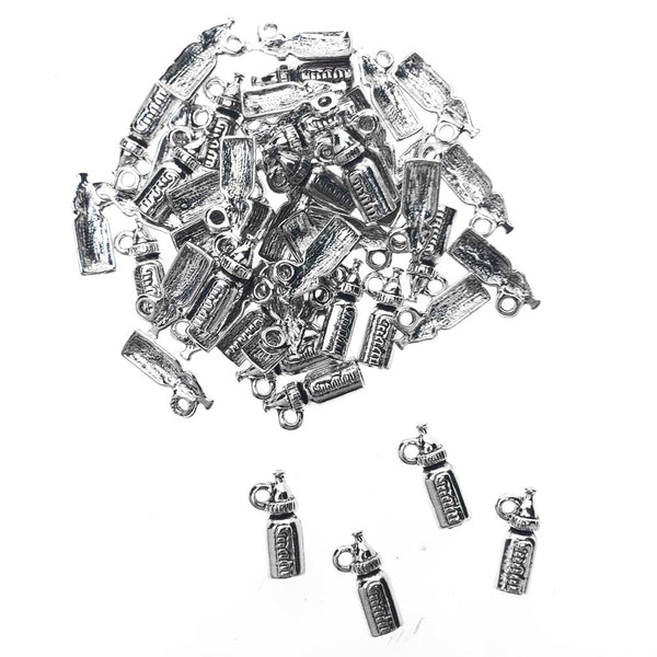 Baby Bottle Metal Charms, 5/8-Inch, 50-Count, Silver