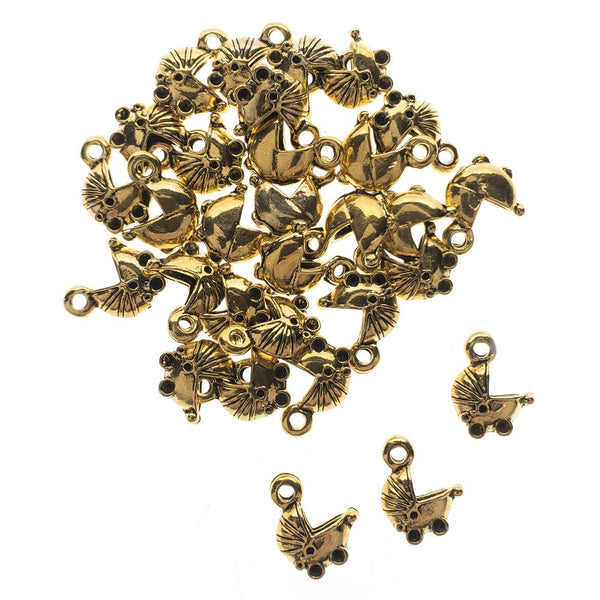 Baby Carriage Metal Charms, 1/2-Inch, 30-Count, Gold