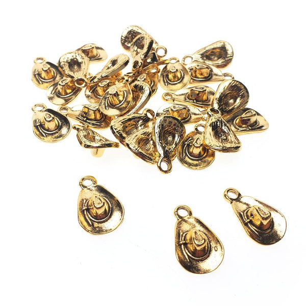 Cowboy Hat Metal Charms, 5/8-Inch, 30-Count, Gold