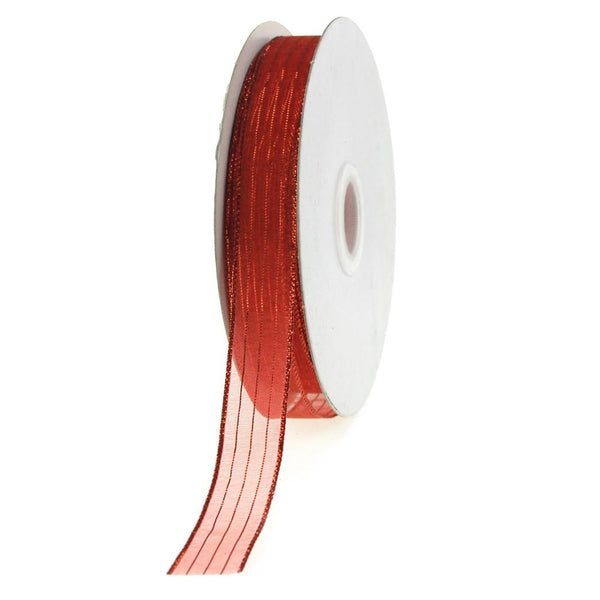 Sheer Metallic Stripe Corsage Ribbon, 5/8-inch, 50-yard, Red