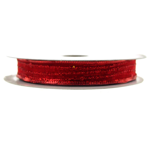 Sheer Glitter Stripe Corsage Ribbon, 5/8-Inch, 50-Yard, Red