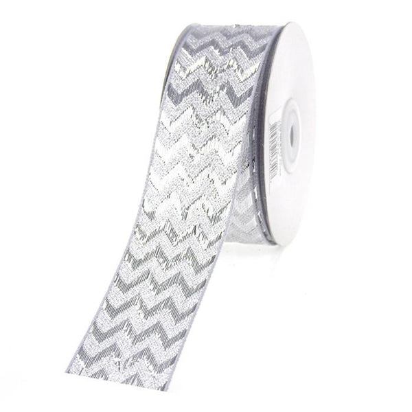 Chevron Ribbon Metallic Shine, 1-1/2-Inch, 25 Yards, Silver