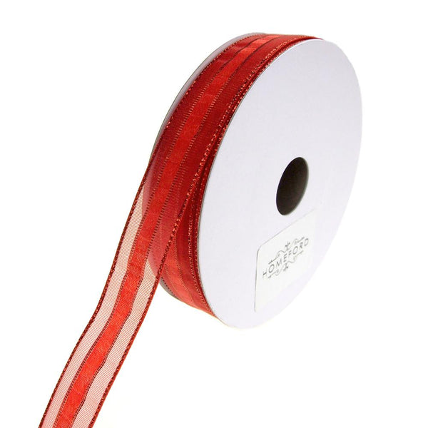 Sheer Metallic Iridescent Edge Natalia Ribbon, Red, 5/8-Inch, 25-Yards