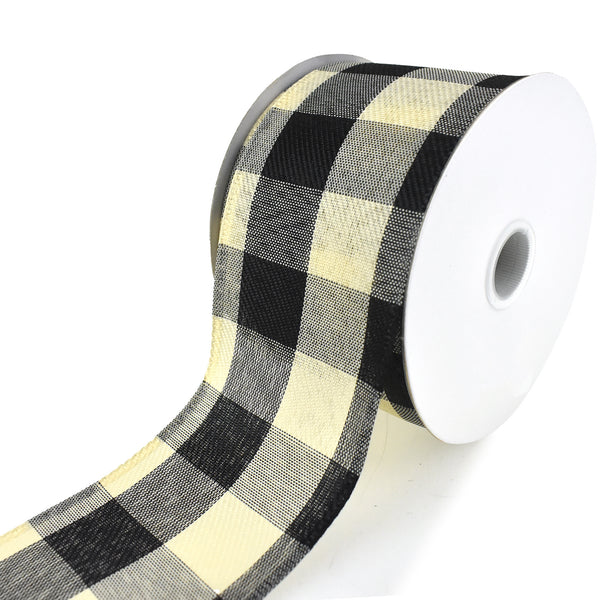 Buffalo Plaid Checkered Wired Ribbon, Ivory, 2-1/2-Inch, 10-Yard