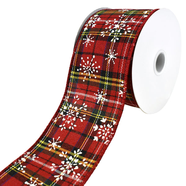 Traditional Plaid and Snowflakes Wired Ribbon, 2-1/2-Inch, 10-Yard