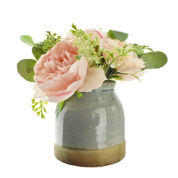 Artificial Peonies and Roses with Pot, Pink, 8-Inch