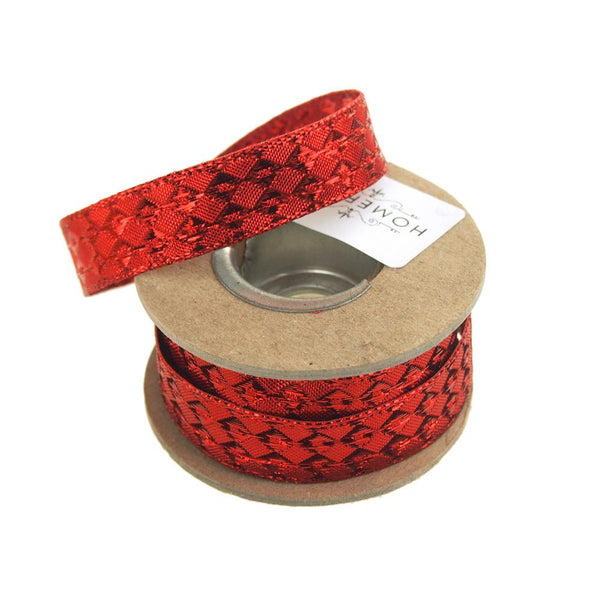 Diamond Lame Holiday Christmas Wired Ribbon, 5/8-Inch, 9 Yards, Red