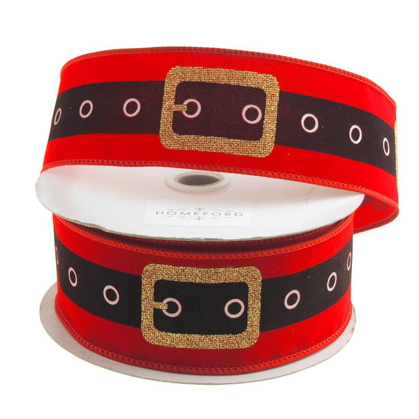 Christmas Santa Belt Velvet Ribbon Wired Edge, 2-1/2-Inch, 20 Yards, Red