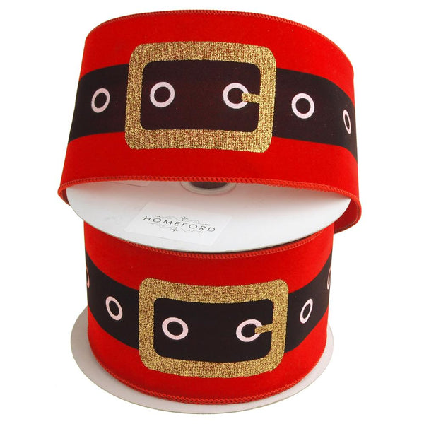 Christmas Santa Belt Velvet Ribbon Wired Edge, 4-Inch, 20 Yards, Red