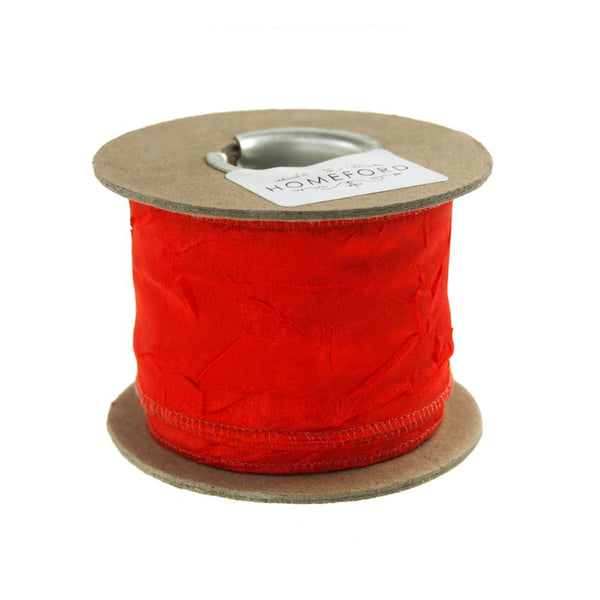 Crinkled Satin Silk Wired Edge Ribbon, 2-Inch, 9-Yard, Red