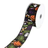 Cartoon Pumpkin and Skull Wired Ribbon, 1-1/2-Inch, 10-Yard