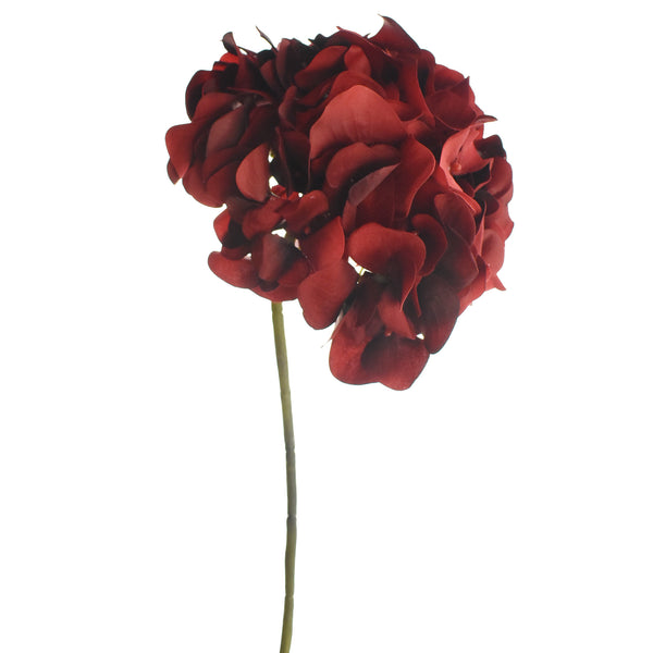 Artificial Velvet Hydrangea Stem, Red, 18-1/2-Inch