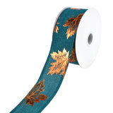 Copper Accent Fall Leaves Wired Ribbon, 1-1/2-Inch, 10-Yard