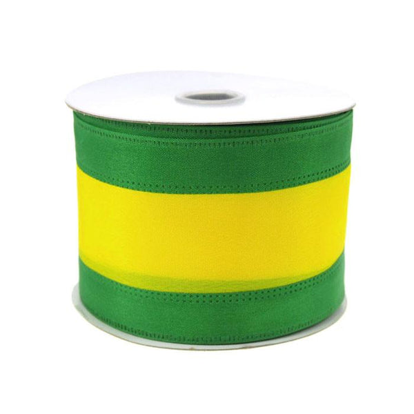 Stripe Sport Theme Ribbon Wired Edge, 2-1/2-inch, 10-yard, Green/Yellow