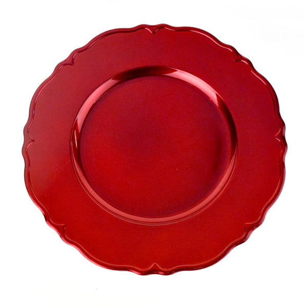 Plastic Round Charger Plate Wavy Edge, 13-Inch, Red, 1-Count