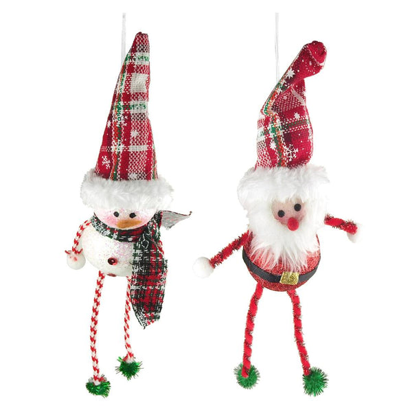 Long Legged Character Christmas Ornaments, 10-Inch, White/Red, 2-Piece