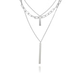 Rectangular Bar Pendant and Chain Layered Necklace, 22-Inch