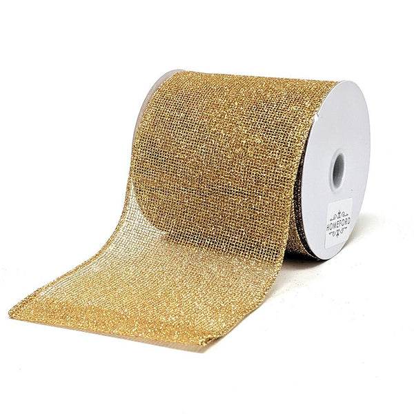 Christmas Glitzy Net Wired Ribbon, Gold, 4-Inch, 10-Yard